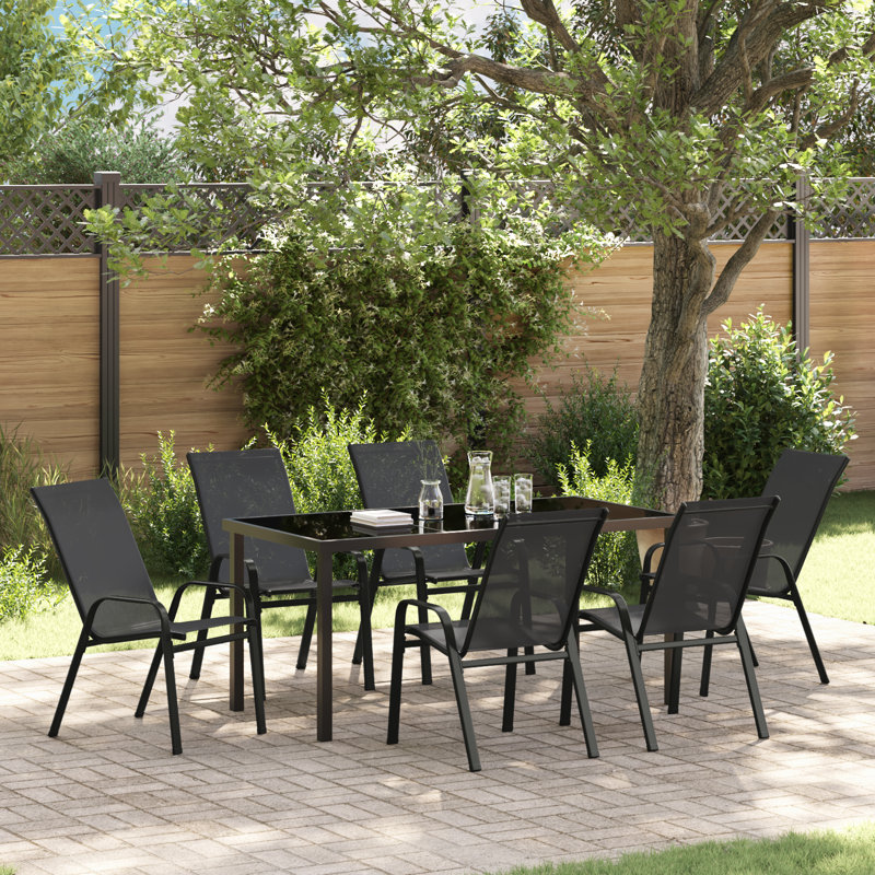 7 Piece Garden Dining Set Steel, Black