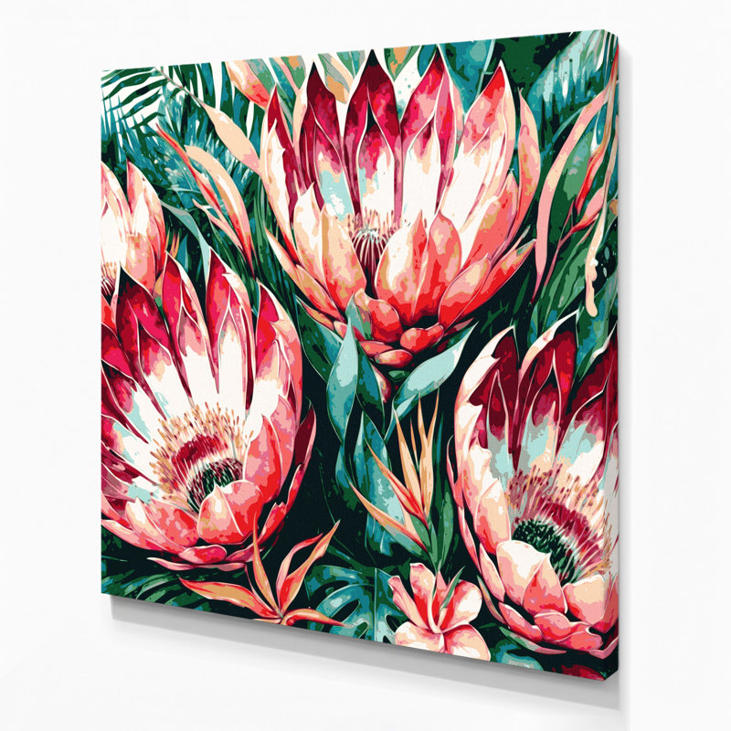 Art hawaïen sur toile brune Protea, H 12 po x l 12 po