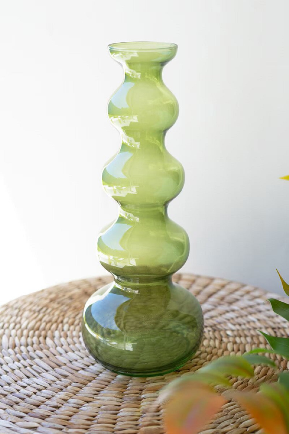 Small Glass Bubble Vase, 5.5" W x 5.5" D, Green
