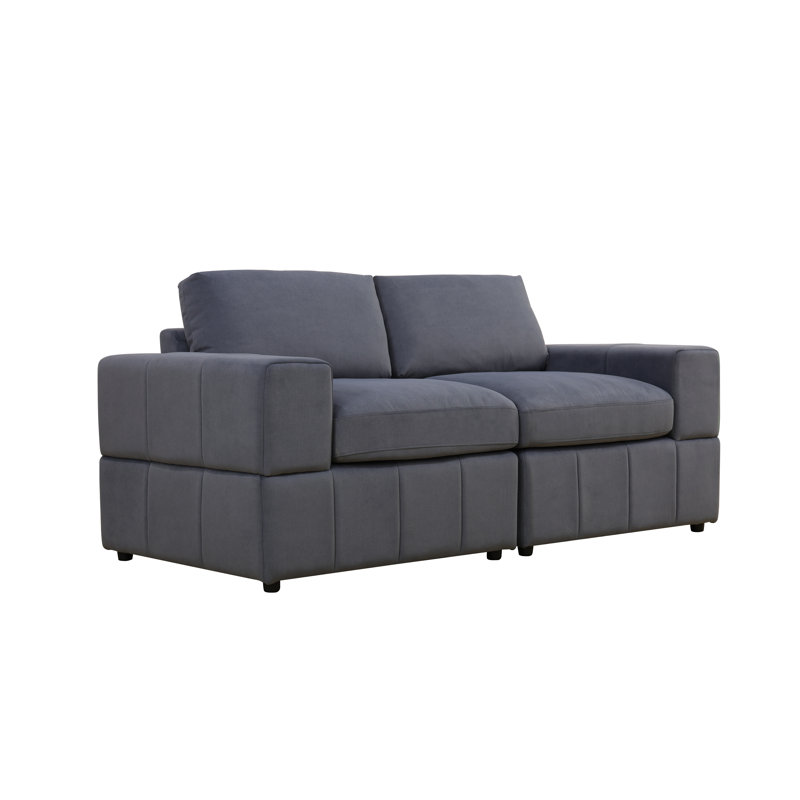 76"W Corduroy Living Room Double Armrests Loveseat, Dark Blue
