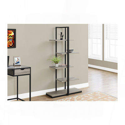 Bibliothèque, bibliothèque, étagère, 5 niveaux, h 60 po, bureau, chambre à coucher, stratifié brun, métal noir, contemporain, moderne