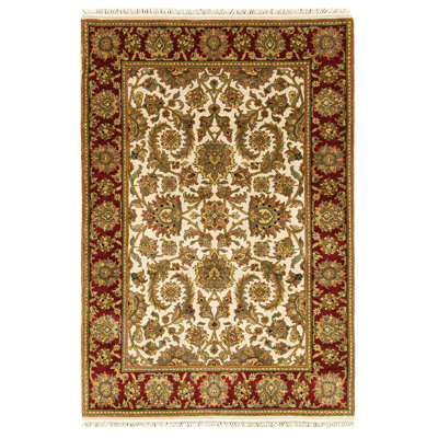 Tapis ivoire et rouge noué à la main de haute qualité Trinity
