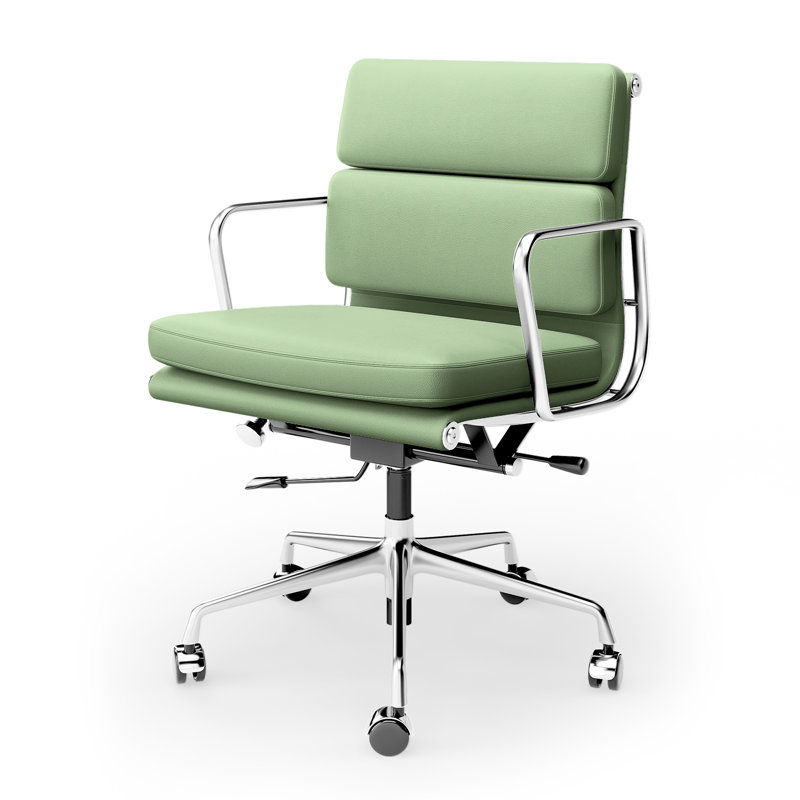 Chaise de bureau ergonomique en cuir véritable, chaise de conférence pivotante de style milieu du siècle avec soutien lombaire