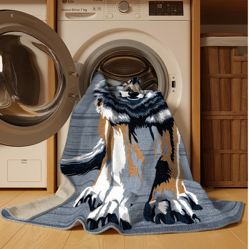 Washable Gray Wolf Wildlife Area Rug, Rectangle 8' x 12'