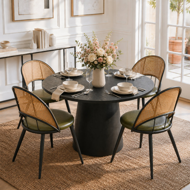 Chaises de salle à manger en simili cuir à dossier en rotin, Vert