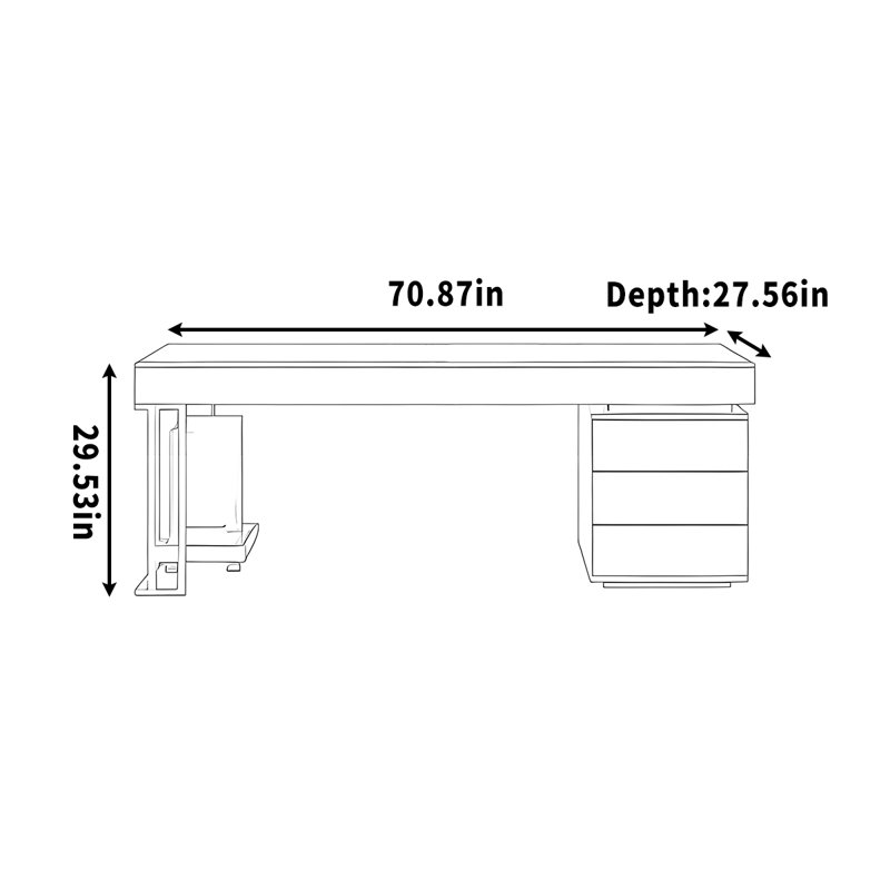 Mobilier de bureau simple en granit, H 29,53 po x l 70,87 po x P 27,56 po