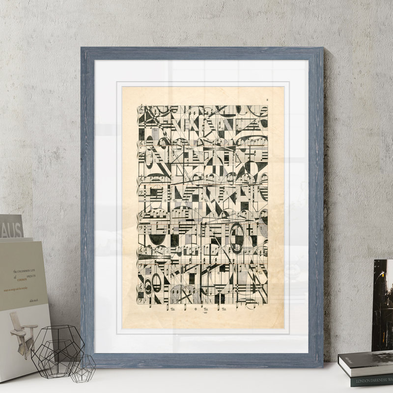 «Graphic Notes» par Nikki Galapon - reproduction de peinture encadrée, H 30 po x l 22 po x P 1,25 po, Papier encadré gris