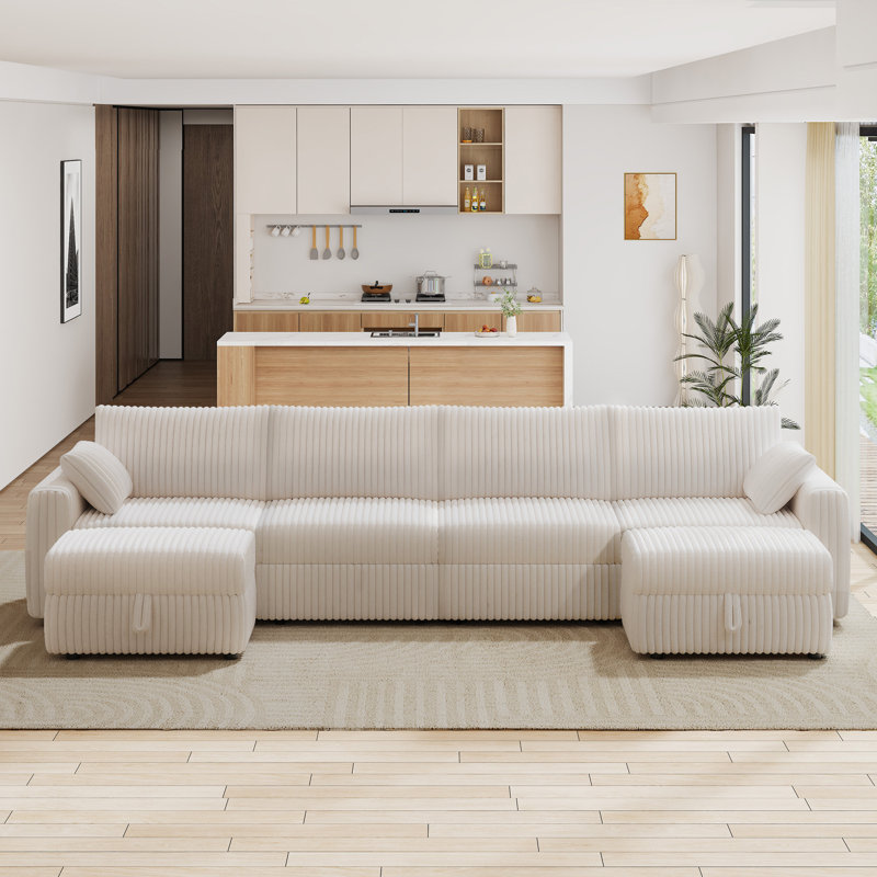 Canapé modulaire très grand 170 po avec repose-pieds de rangement, tissu moelleux en velours côtelé, canapé modulaire surdimensionné en U surdimensionné avec assise profonde, assemblage sans outil