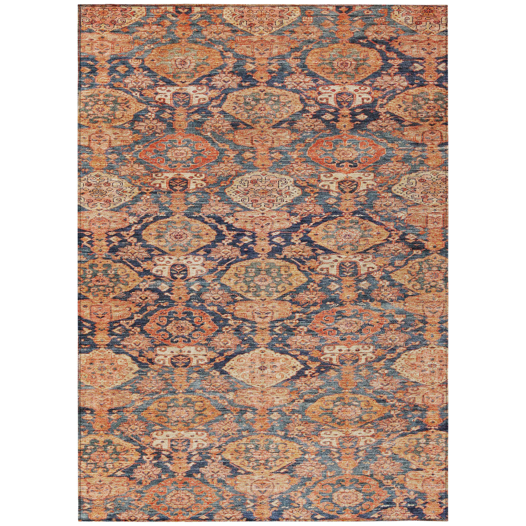 HomeRoots 10' X 14' Terra Cotta And Charcoal Damask Washable Indoor ...