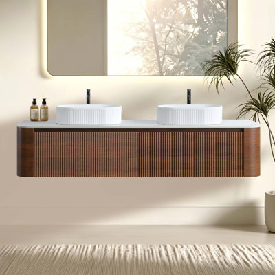 Meuble-lavabo double élégant avec design incurvé et matériaux écologiques