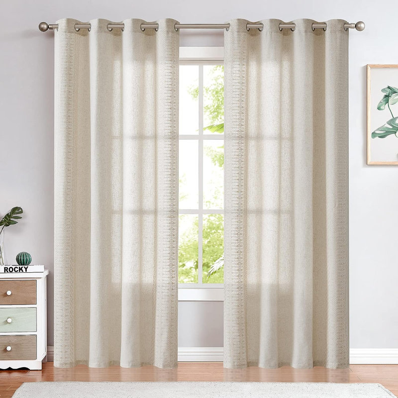 Kidist Linen Semi-Sheer Curtain Pair, 50" W x 84" L, Ivory/Beige