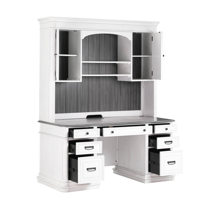 Executive Desk with Power Outlet, White
