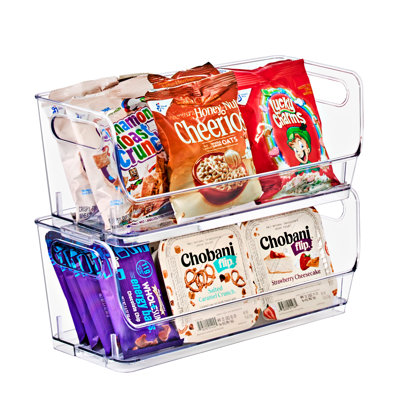 Les bacs de rangement empilables Sorbus s'ouvrent à l'avant, les bacs de rangement empilables transparents, les bacs de rangement pour rangement et d'organisation, les bacs de rangement empilables en acrylique pour la cuisine, les bacs de rangement de garde-manger transparents (petit format étroit), ensemble de 2