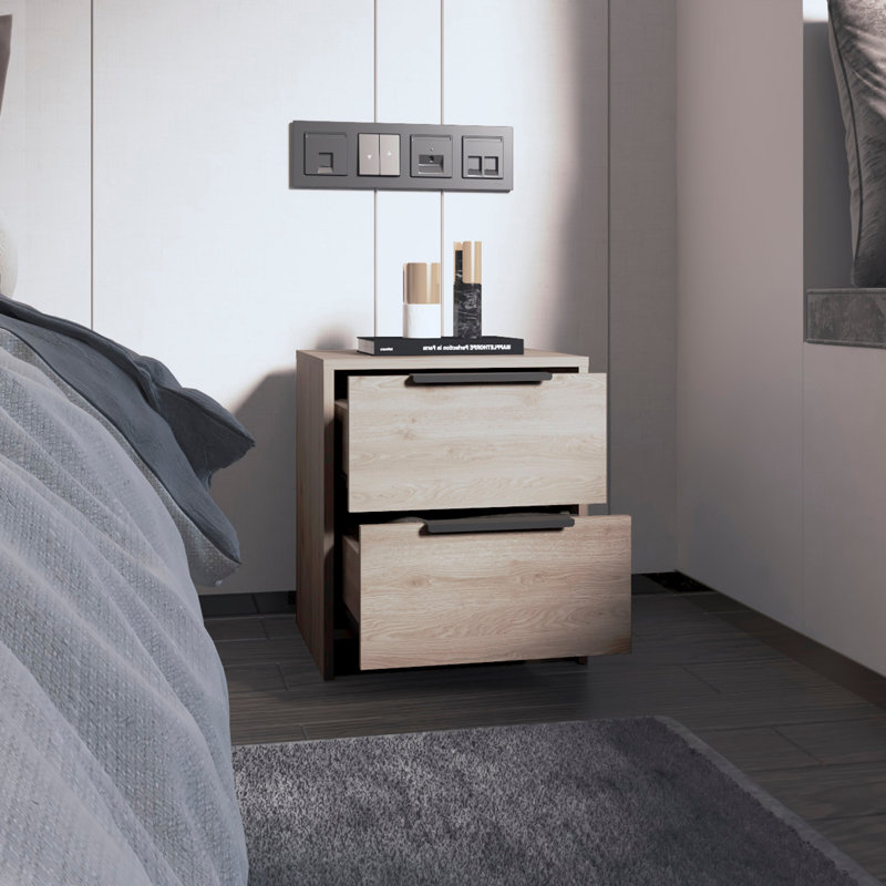 Alysun 2 Drawer Bedside Table, Light Brown