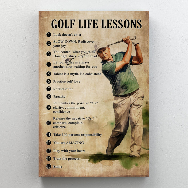 «Golf Life Lessons Gallery», toile tendue sur toile - Sports Illustration, bleu et beige, H 16 po x l 20 po x P 2 po