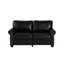 Canapé en similicuir noir, construction robuste, assise confortable, capacité de charge de 272 kg, montage facile, clous décoratifs, rangement intégré. Structure solide.