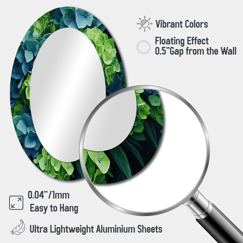 Green Blue Hydrangea Emerald Blooms - Hydrangea Mirror, Traditional Decorative Wall Mirror, Printed Metal Art, 40" x 30"