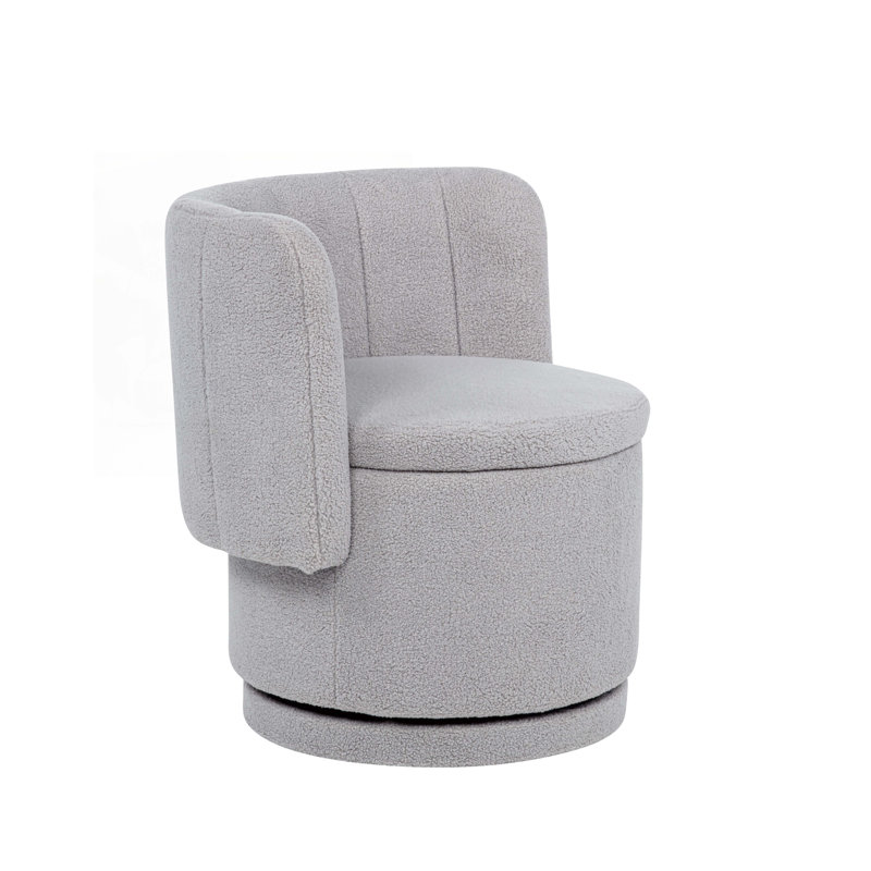 360 Degree Swivel Chair with Storage Space, Grey Boucle