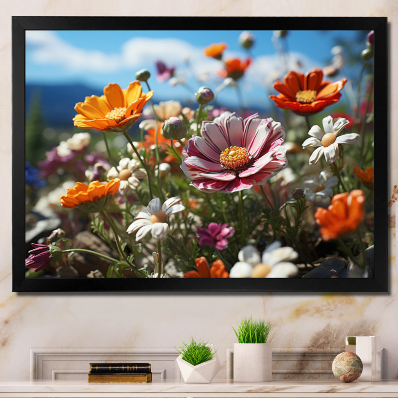Bouquet de fleurs fantaisistes Attiyya - impression, H 34 po x l 44 po x P 1,5 po, Cadre simple noir