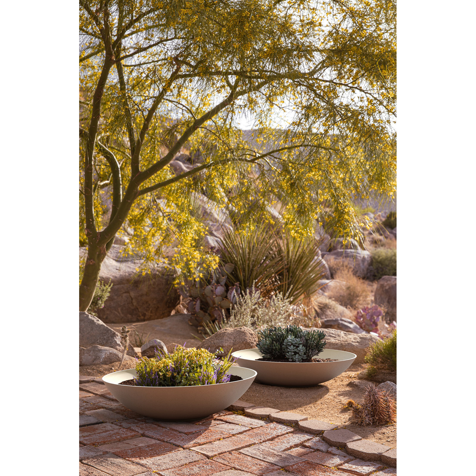 Pure Series Lane Weather Resistant Bowl Planter , 8" H x 32" W x 32" D, Sand, Set of 2