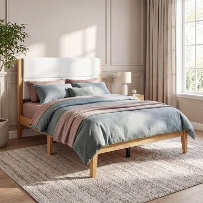 Platform Bed Frame with Upholstered Headboard