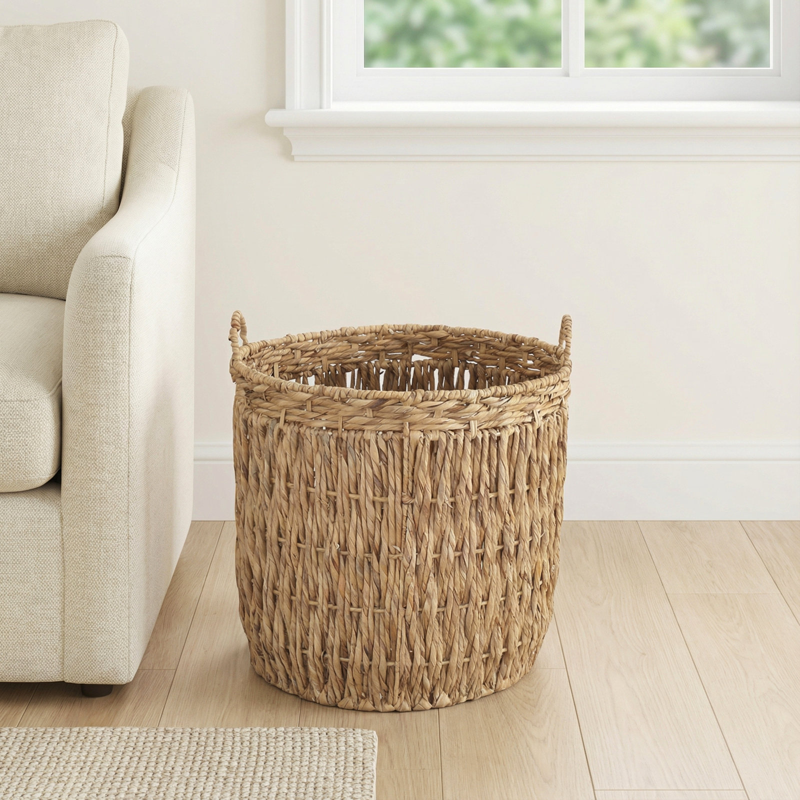 Artyom Tall Round Floor Wicker Basket, Tan