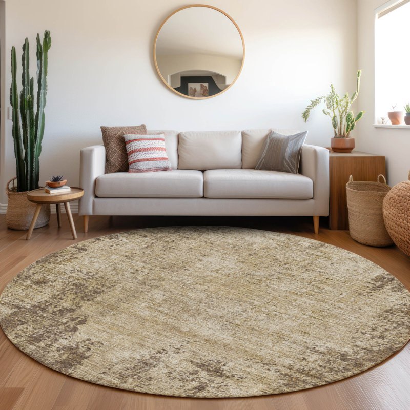 Premium Machine Washable Prisco Brown Rug, Round 8'