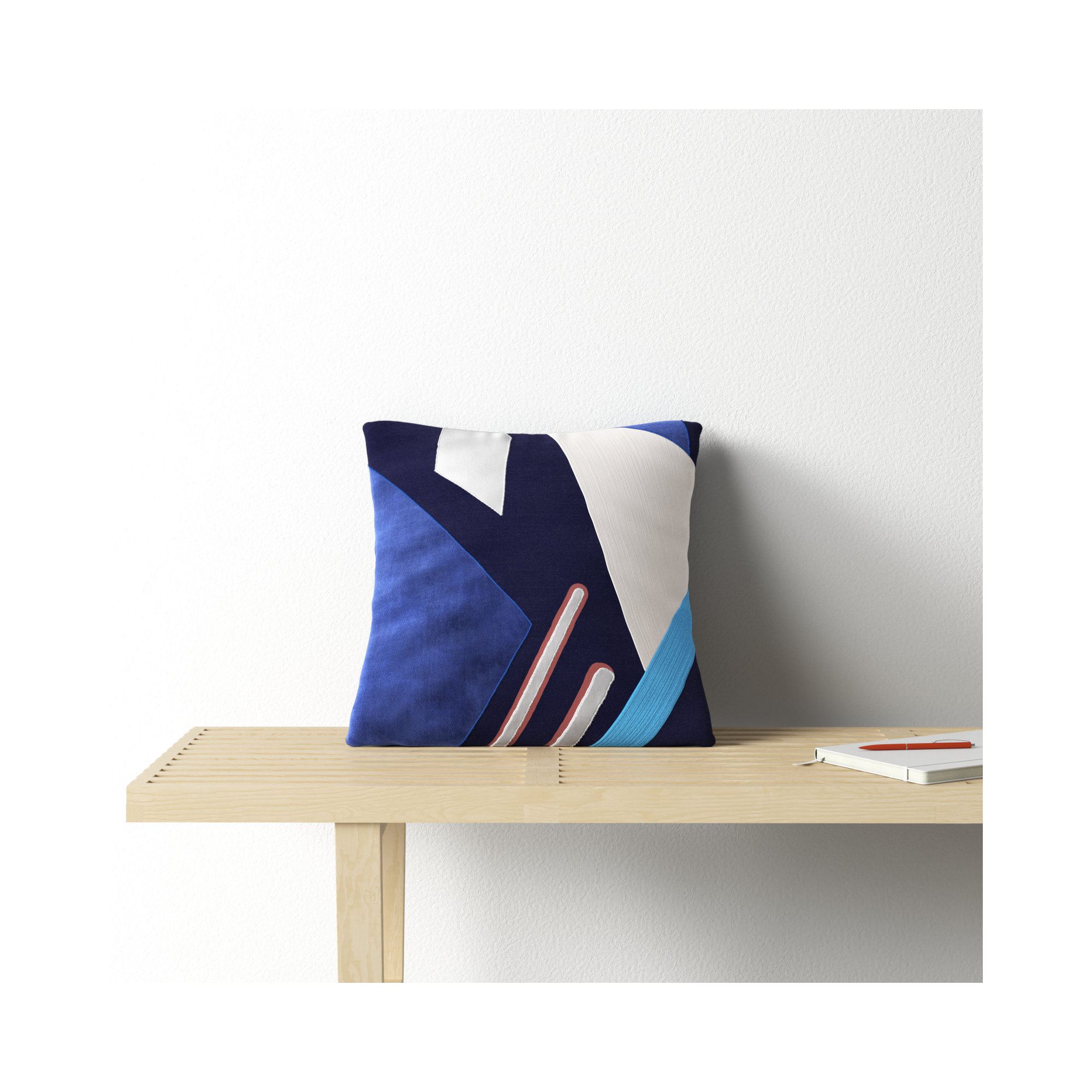 Astri Modern Patchwork Handmade Cotton Decorative Throw Pillow, Polyester, Blue/Multicolor, Square 18"