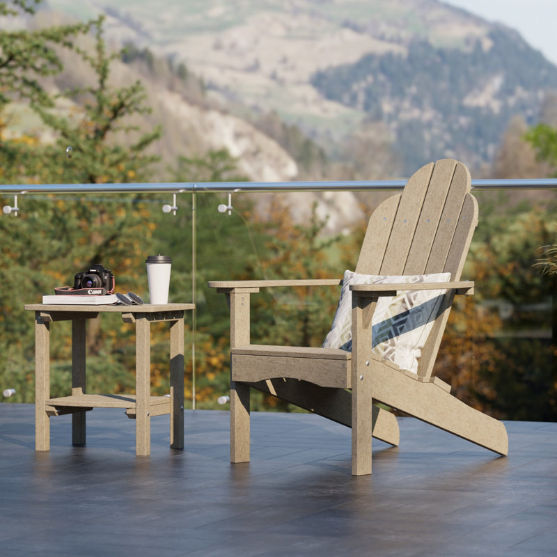 Classic 3-Piece Adirondack Set with Side Table, Weathered Wood