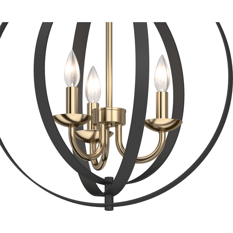  Virene 3-Light Indoor Black & Antique Gold Globe Candelabra Chandelier, Black/Antique Gold