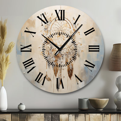 Beige And Grey Threads Of Dreams Dreamcatcher - Dream Catcher Black Face Wall Clock
