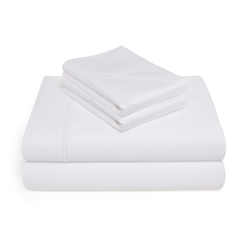  Ensemble de draps 100% coton 1000 fils 1000 fils Pima, Taie d'oreiller taille très grand, Blanc