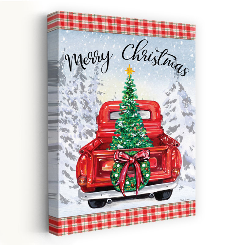 Merry Christmas Truck, arbre de Noël contemporain abstrait, paysage d'hiver, H 60 po x l 40 po