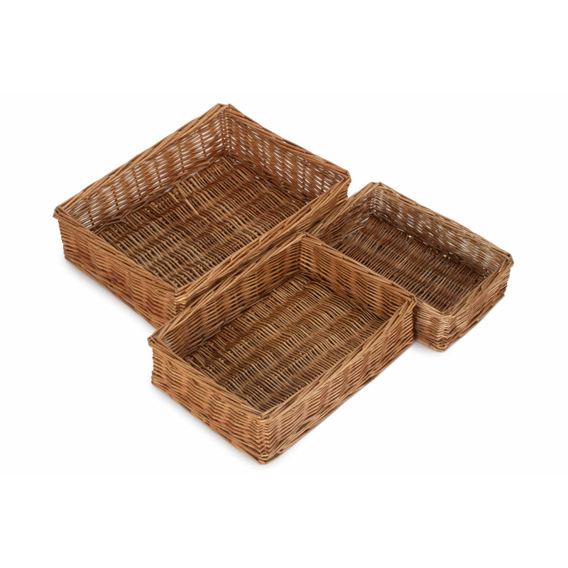Lily Manor Wicker 3 Piece Storage Basket Tray Set