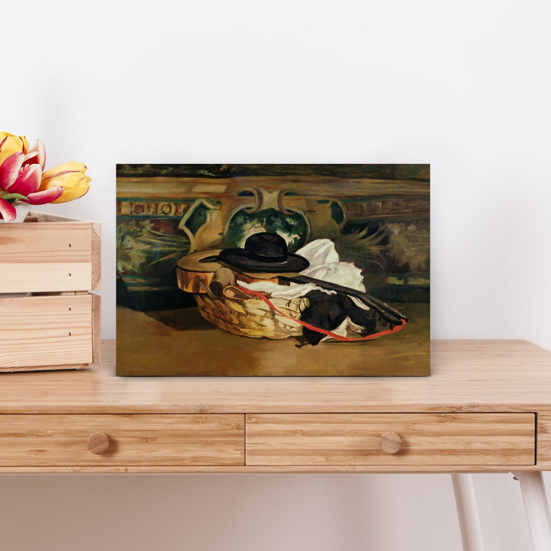 Nature morte : Guitare et sombrero, 1862 - Estampe d'art mural abstrait contemporain, H 12 po x l 18 po