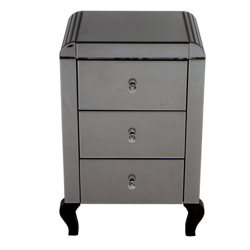 44cm W Glass Bedside Table, Silver