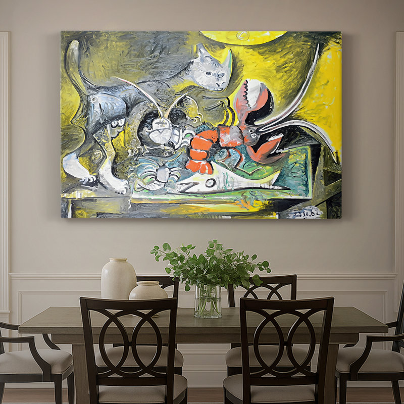 Nature morte avec un chat et un homard - Pablo Picasso - Toile tendue avec châssis -1962, 40 po x 60 po
