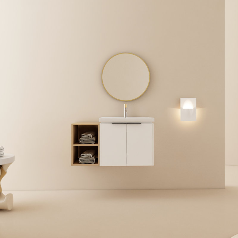 Meuble-lavabo lourd 80,58 lb avec lavabo et rangement en céramique Lavabo à fermeture douce au look moderne