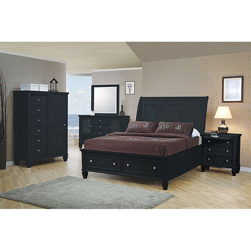 Barret Solid Wood Platform Storage Bed, Black, Queen