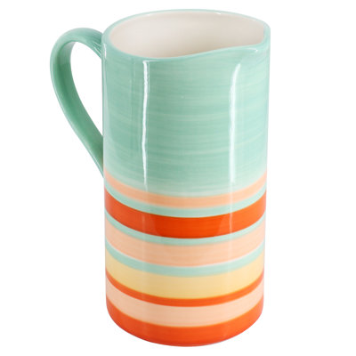 Wrought Studio™ Vintage Stripe 60oz Stoneware Pitcher in Blue and Peach
