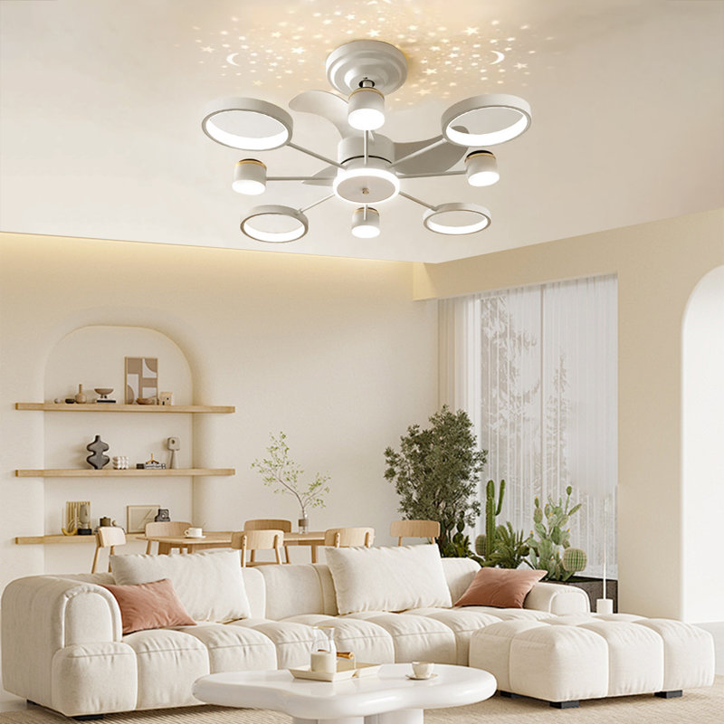 Ventilateur de plafond à DEL 45,3 "avec lumière et télécommande, avec ciel étoilé, Blanc