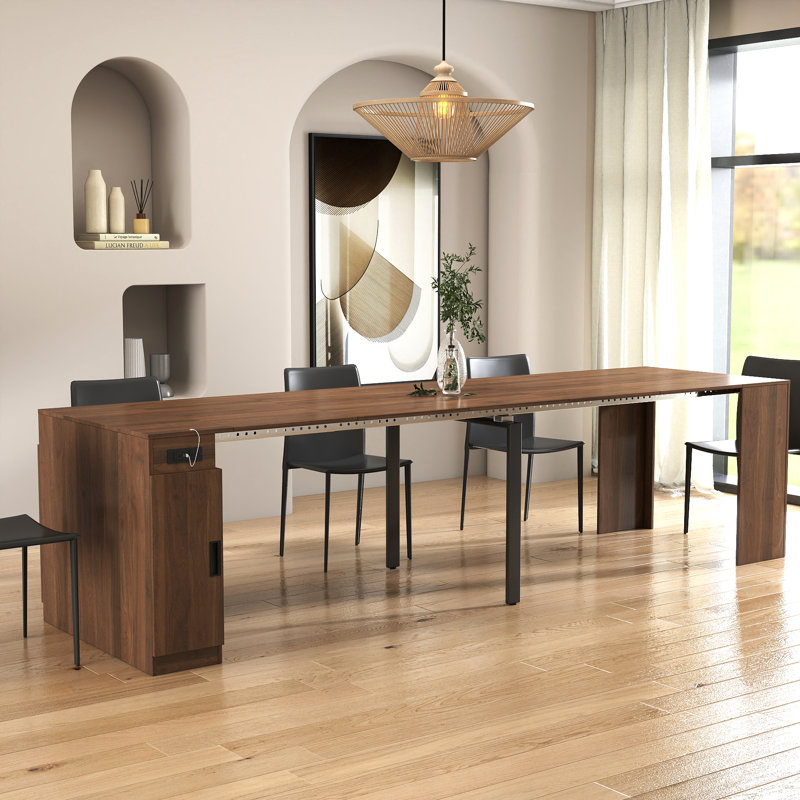 Table de salle à manger extensible 118 po - 23,62 po multifonctionnelle avec prise de courant et 5 panneaux d'extension