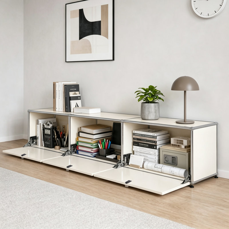 Armoire de rangement modulaire en métal avec tablettes réglables, Blanc