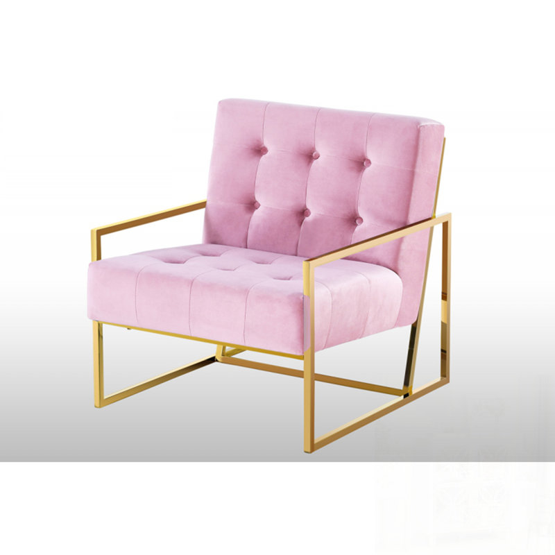 Luxueux fauteuil d'appoint capitonné en velours avec structure en métal pour un décor de salon élégant