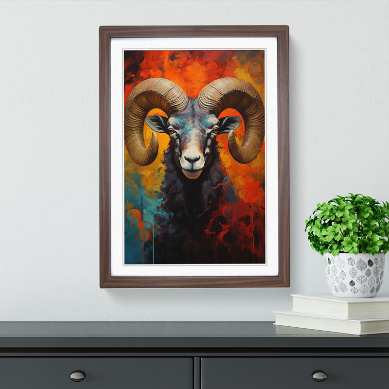Ram Sheep Expressionism - Framed Print, Walnut , 46cm H x 34cm W x 2cm D