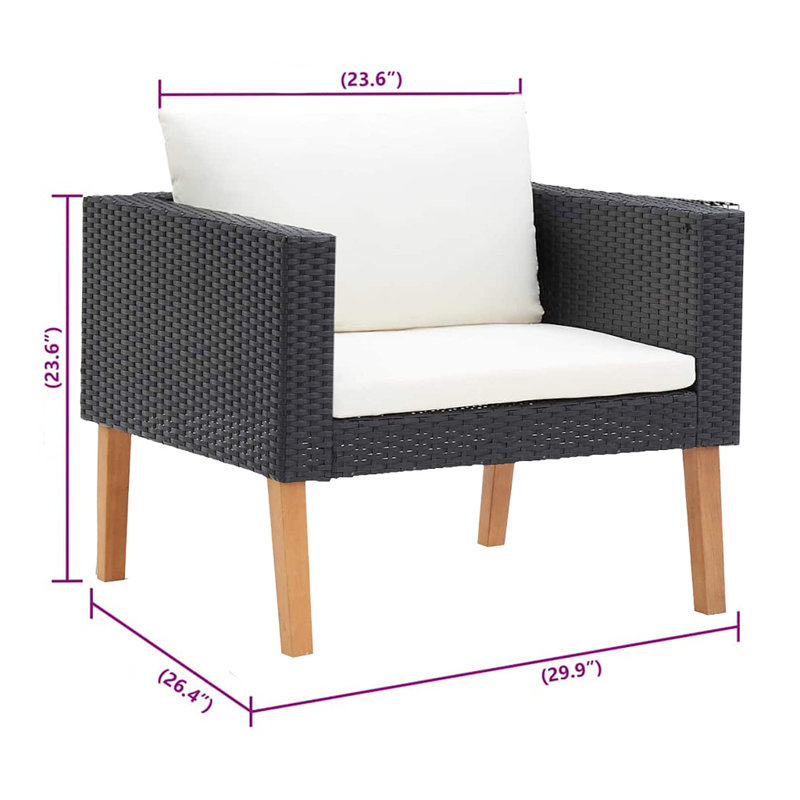 Canapé d'extérieur Wezy, coussins de siège et de dossier blancs, rotin de polyester noir