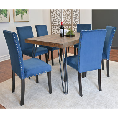 7 ensembles de salle à manger: table en épingle à cheveux, 6 chaises, plateau en bois d'ingénierie, fabrication, table de sièges à finition brune