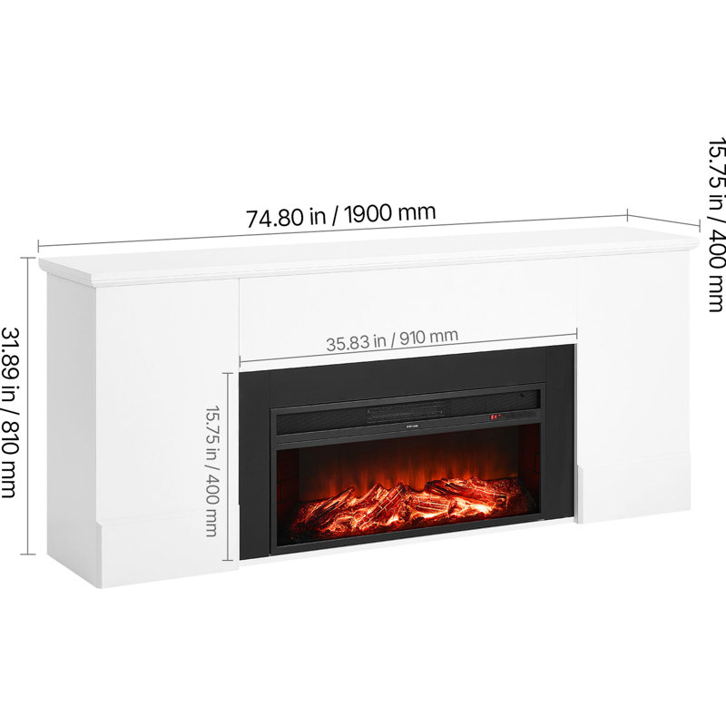 Fausse cheminée autoportante de 75 pouces, 1500 W, 5120 BTU, effet de flamme 3D, luminosité réglable, protection contre la surchauffe, foyer électrique pour salon avec minuterie et télécommande, chambre à coucher
