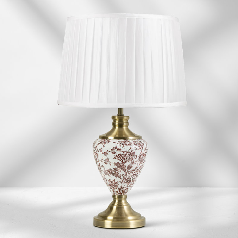 Bostrom 57cm Classic Toile de Jouy Vintage Style Table Lamp, Ivory, Red/Gold