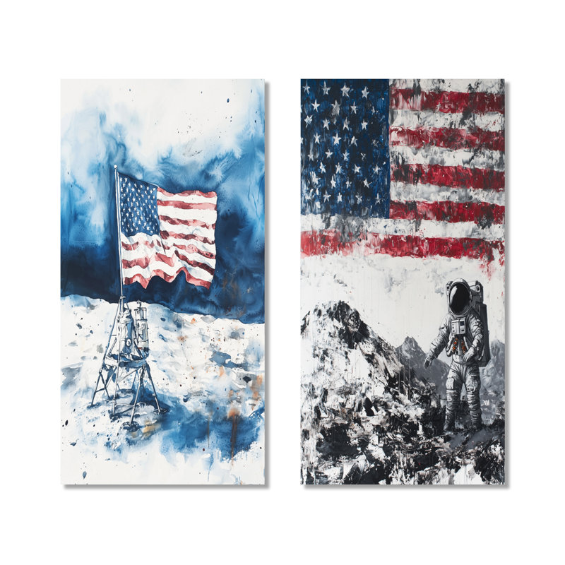 Abstrait Apollo 13 Mission Moon Conquest I - White Lunar, impression murale 2 pièces, 40" H x 40" W